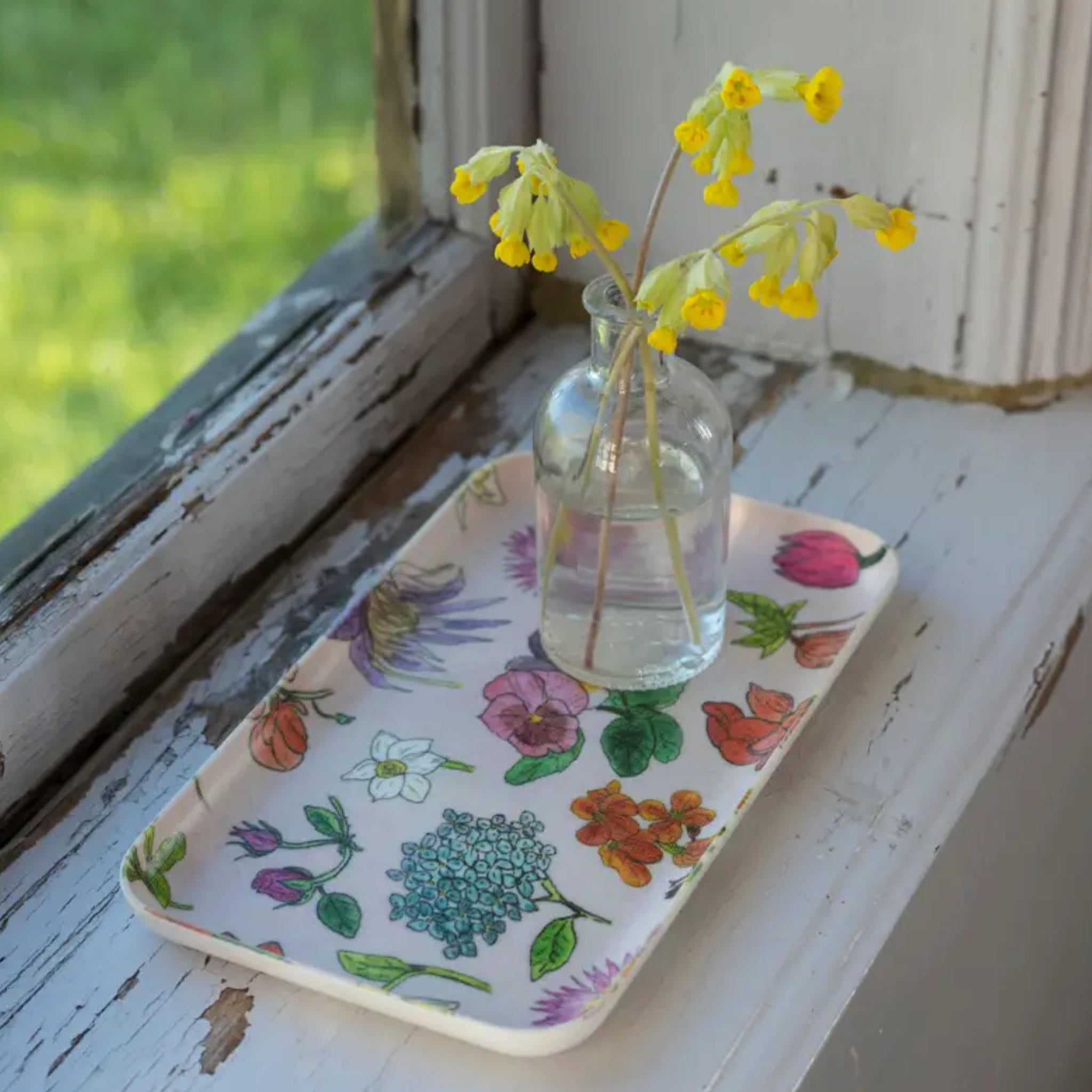 floral linen coated tray in small