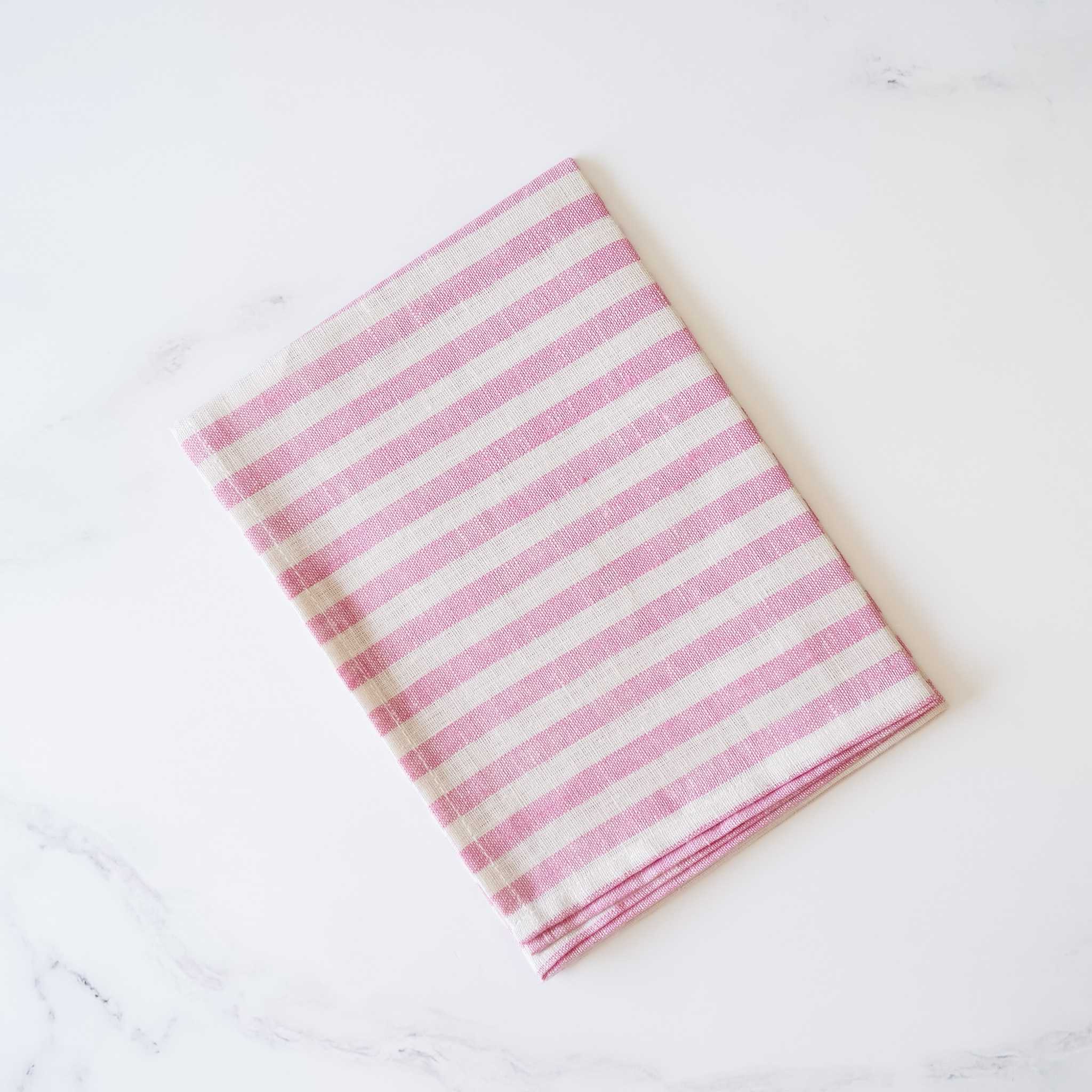 linen tea towel in pink
