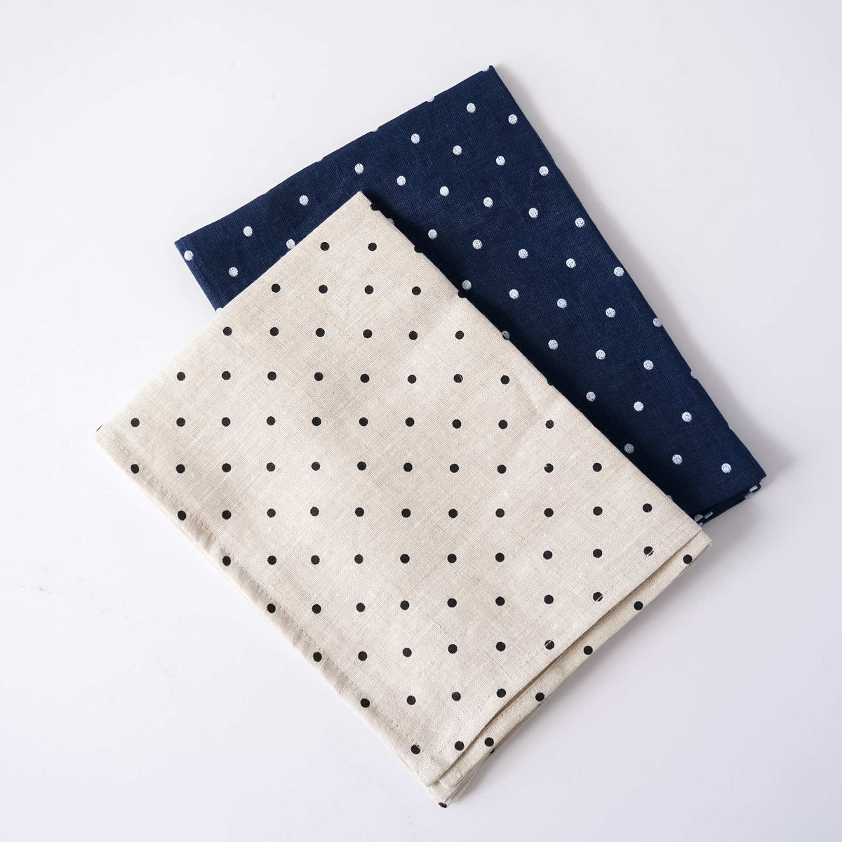 Polka Dot Linen Dishcloth - Natural, Navy