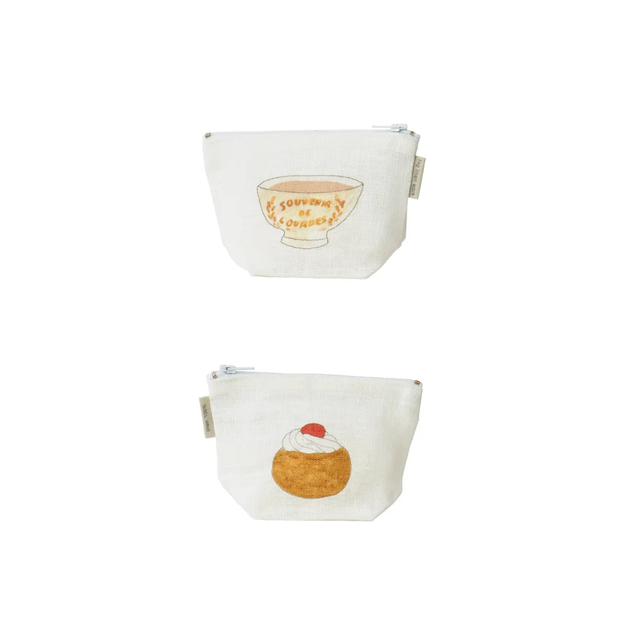 Small linen pouch with a cupcake design on a white background