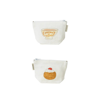 Small linen pouch with a cupcake design on a white background
