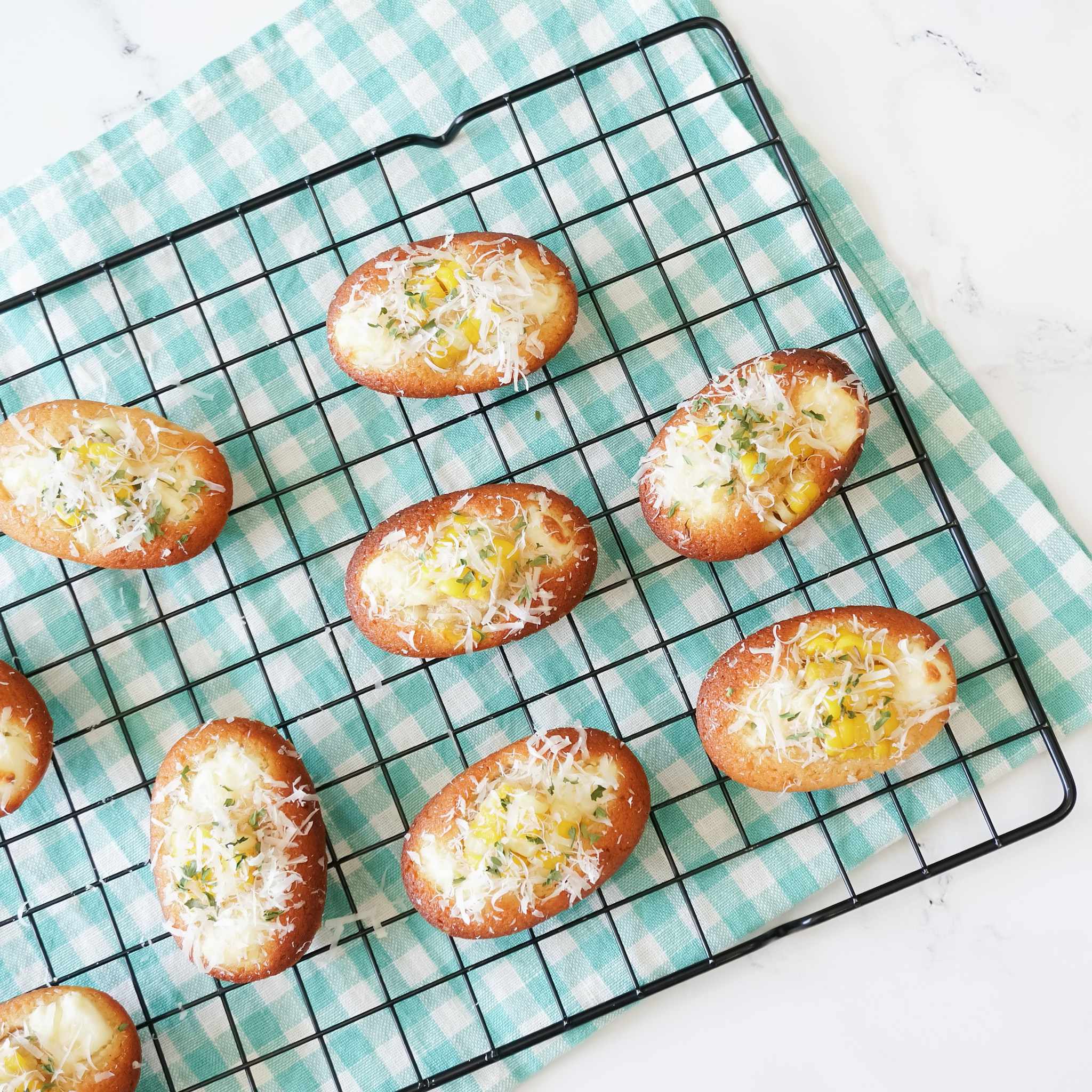 sweet corn financier cakes