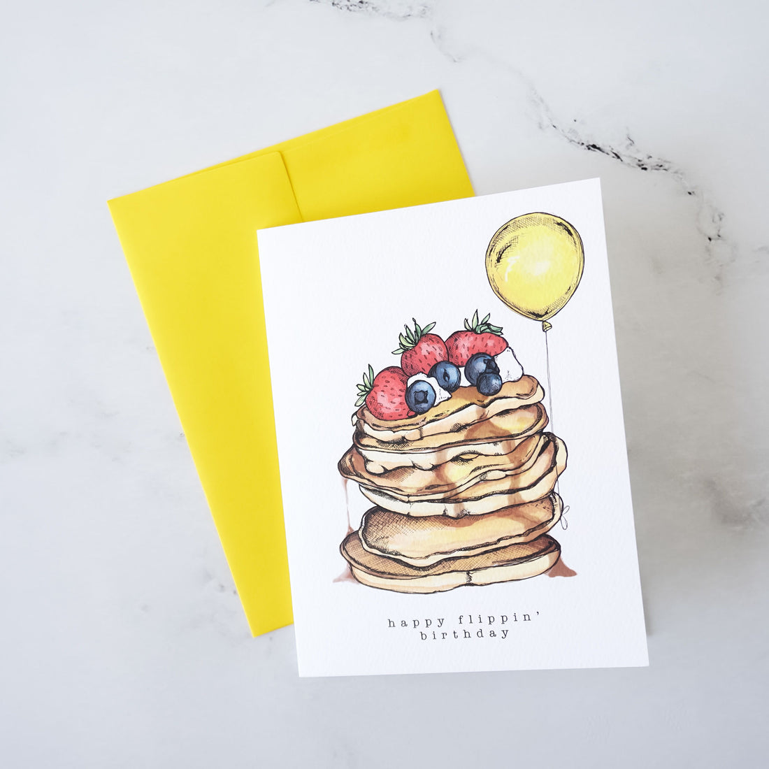 pancakes birthday card, yellow envelope