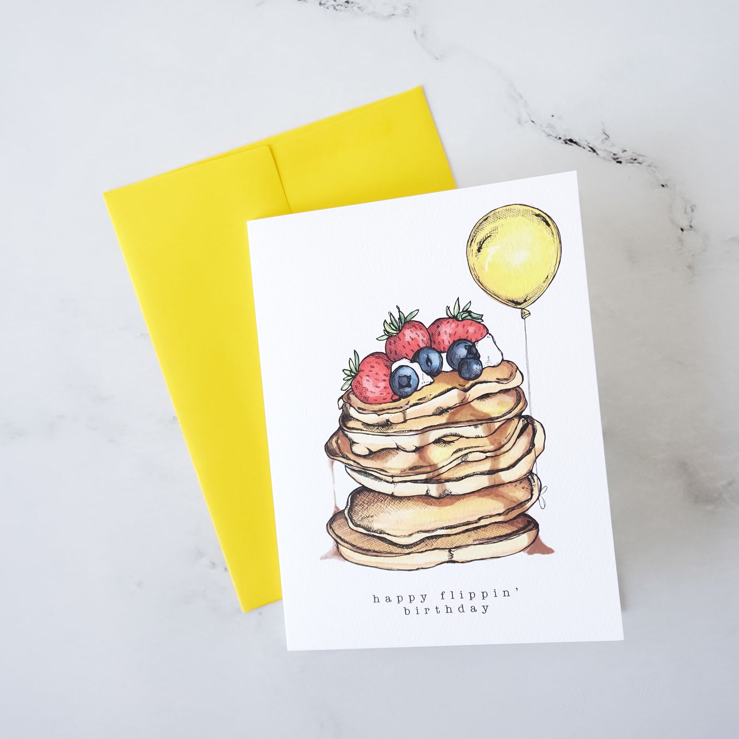 pancakes birthday card, yellow envelope