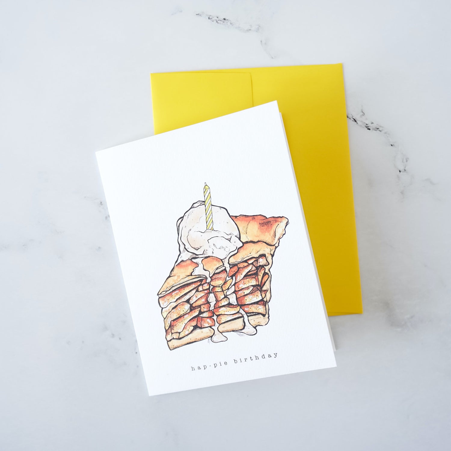 apple pie birthday card, yellow envelope