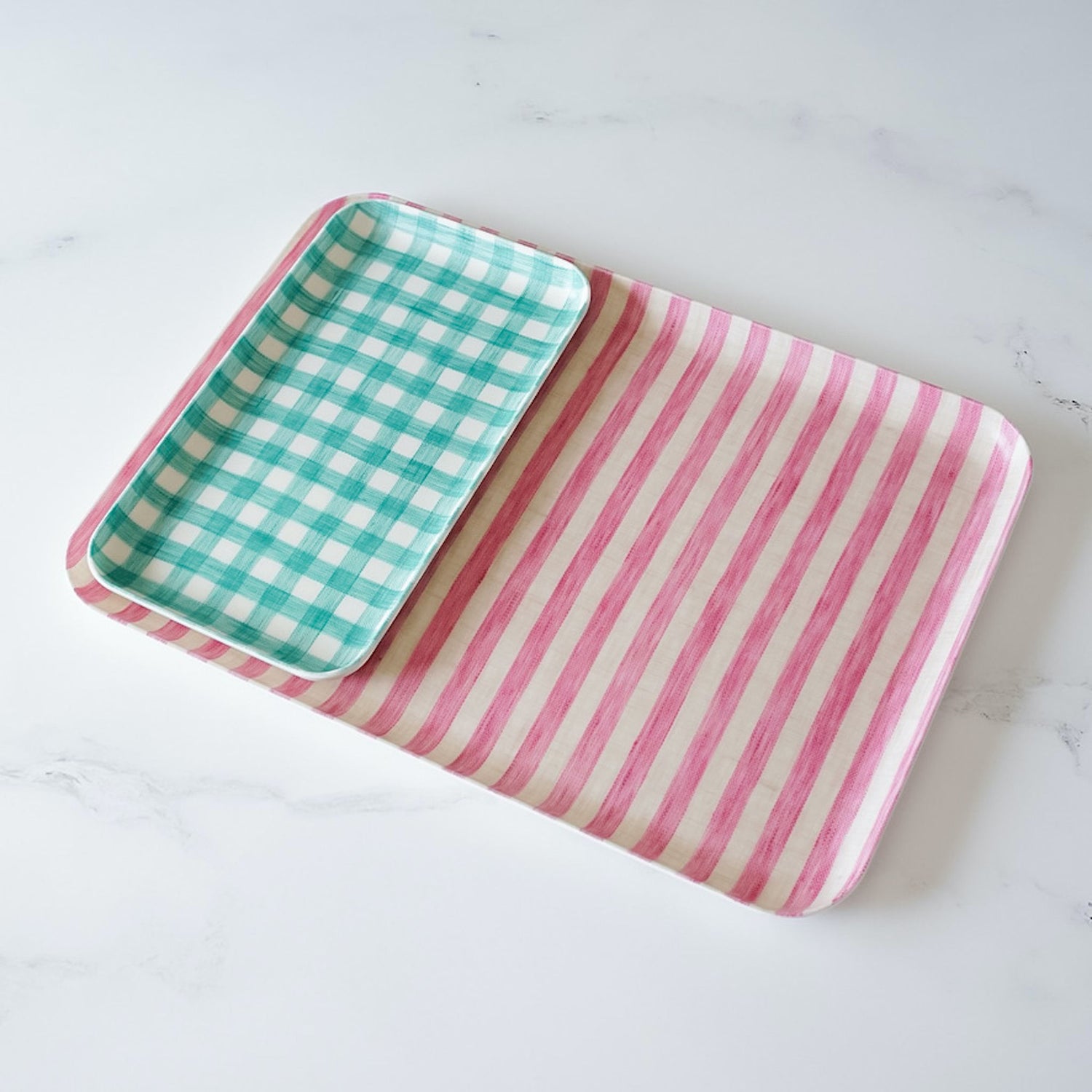 pink striped tray