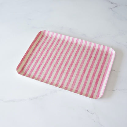 pink striped serving tray