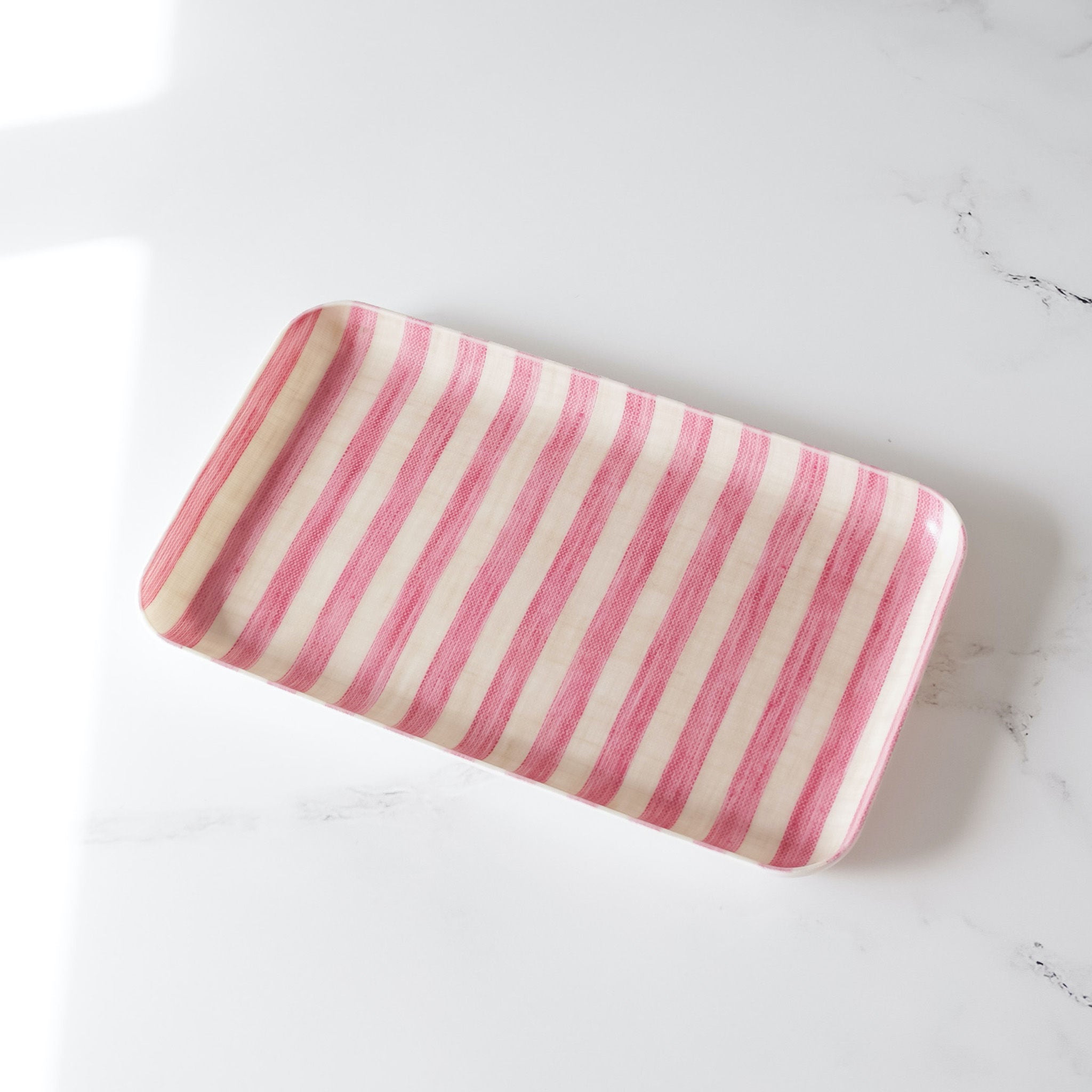 pink striped tray small