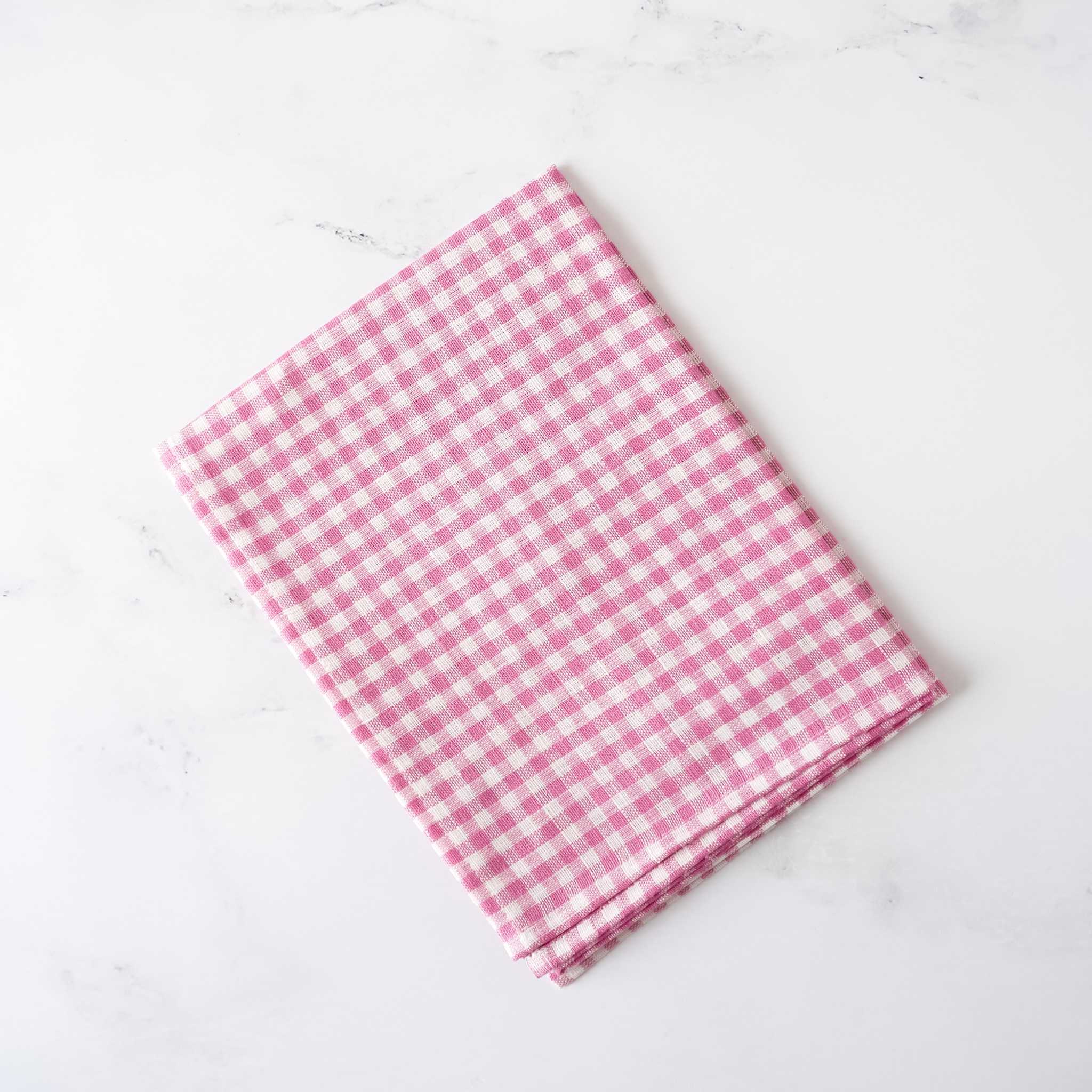 pink white gingham check kitchen towel