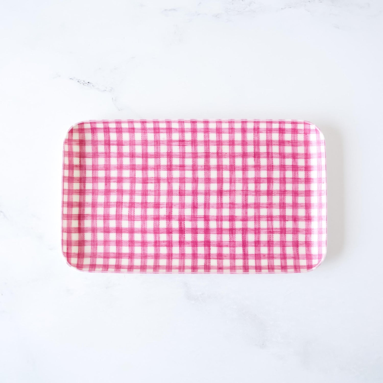 pink and white gingham check linen coated tray in small