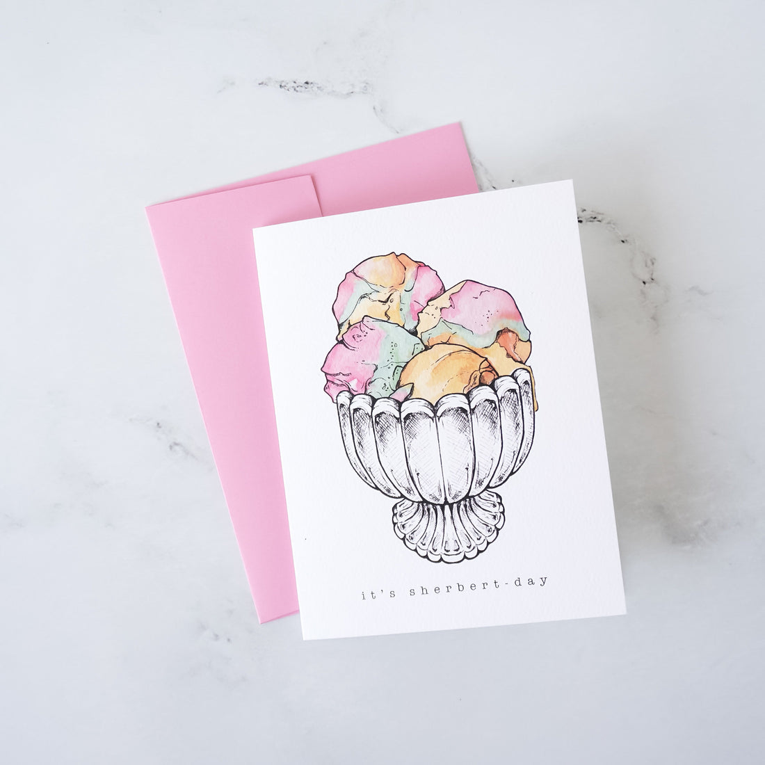 sherbet greeting card, pink envelope