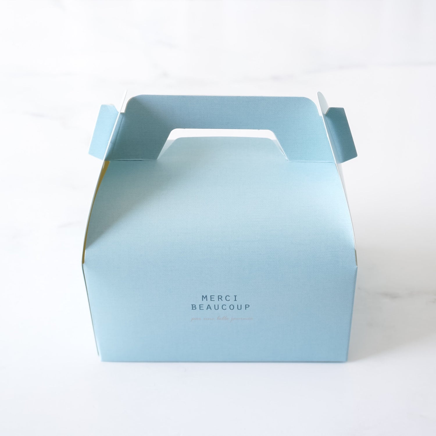 sky blue bakery box with handle