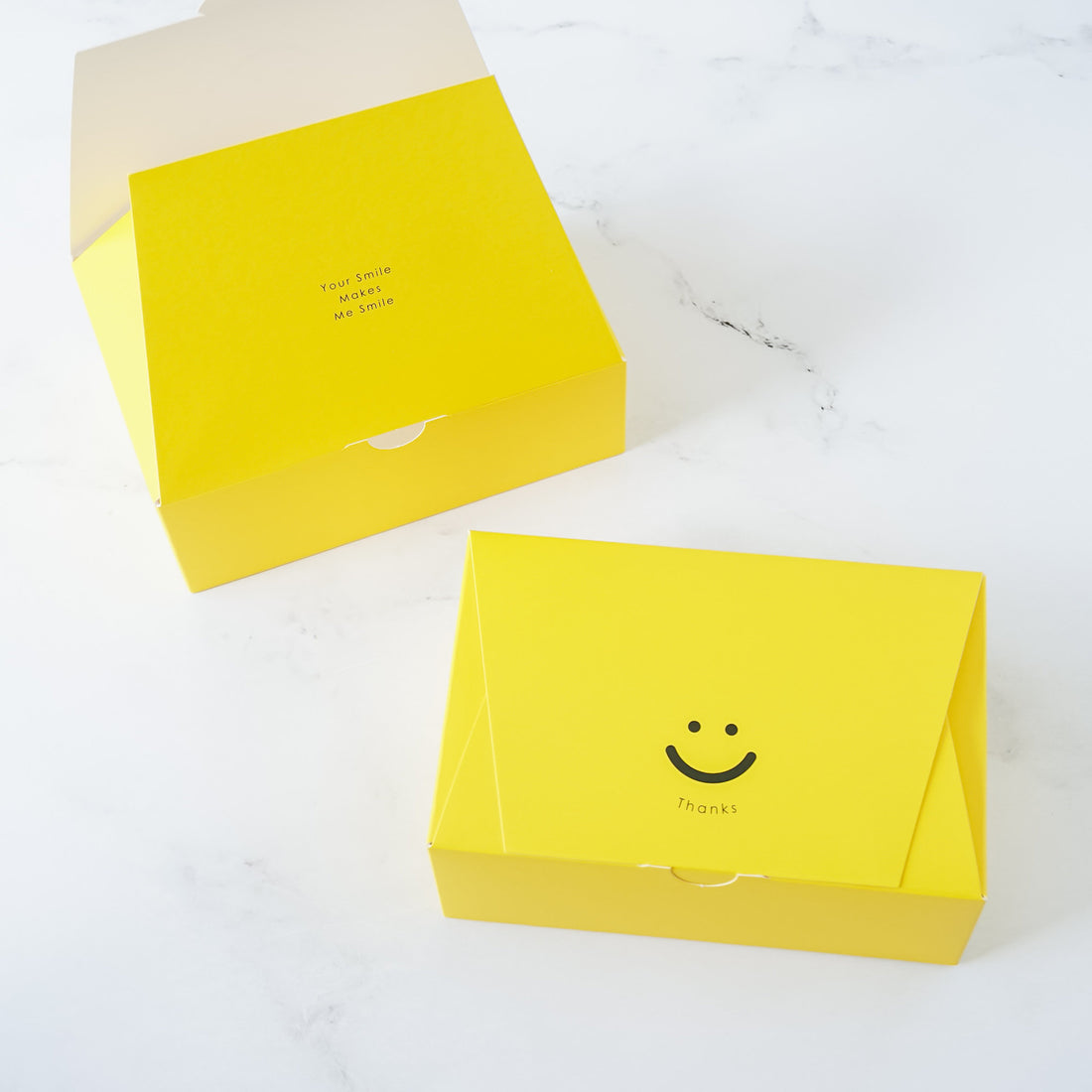 smile cookie boxes in yellow