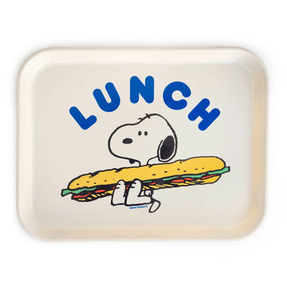 Serving tray with Snoopy holding a sandwich and &