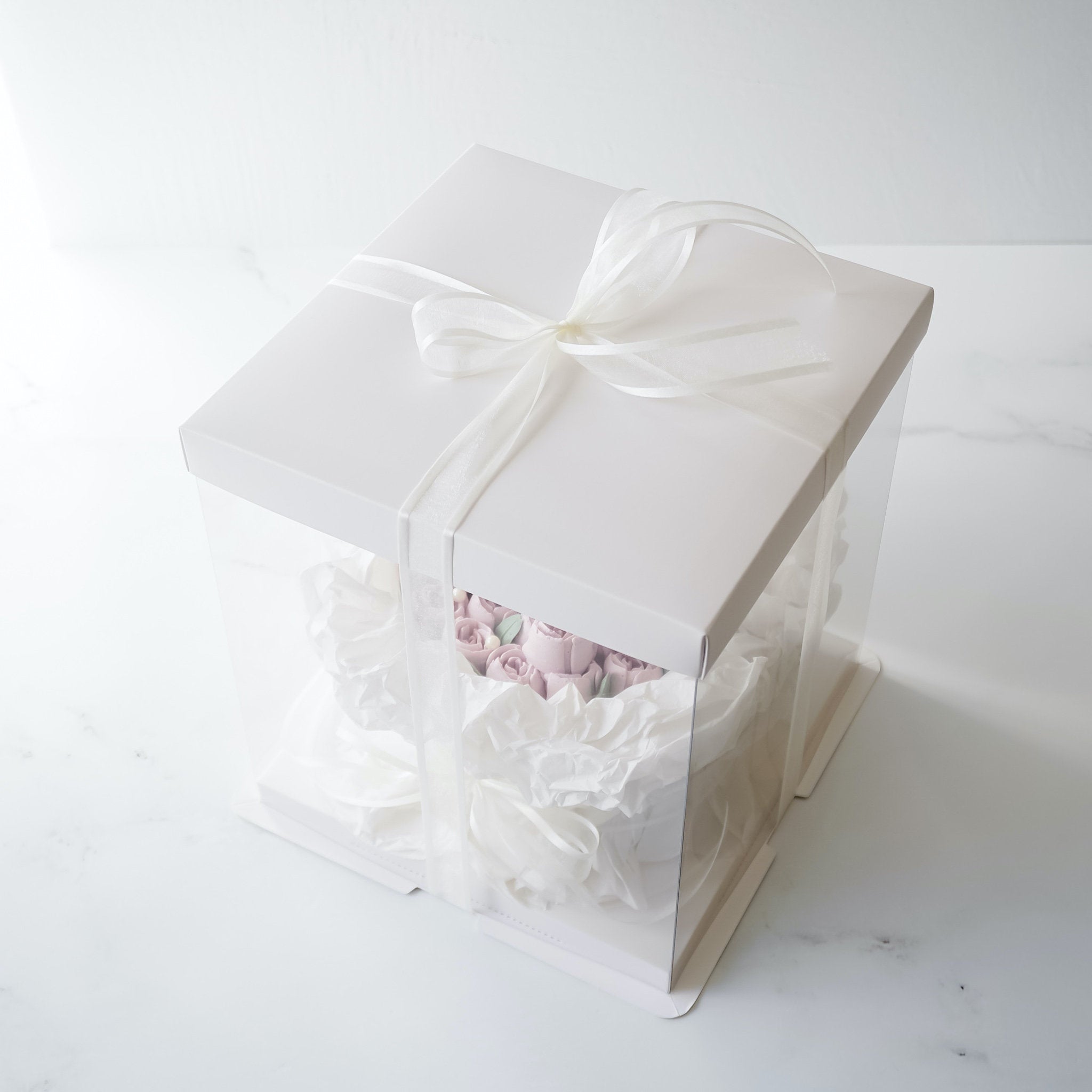 clear cake box in white