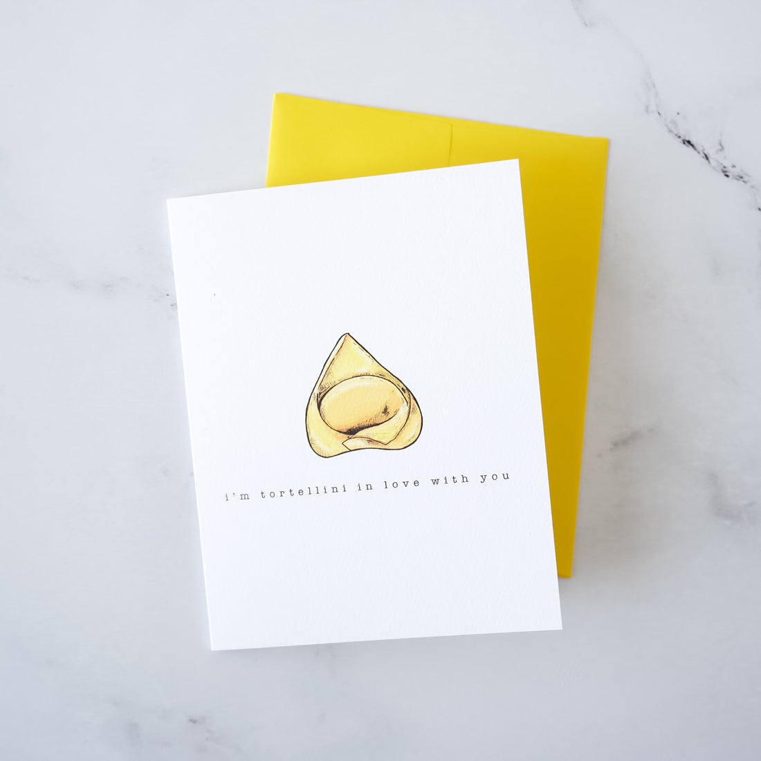 tortellini love card, yellow envelope