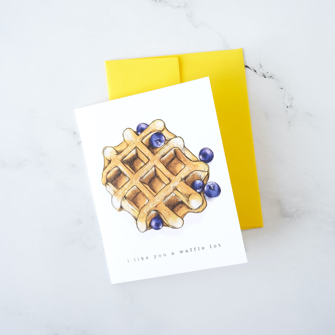 waffle greeting card, yellow envelope