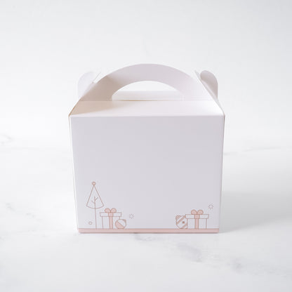 White gable box with pink accents on a white background
