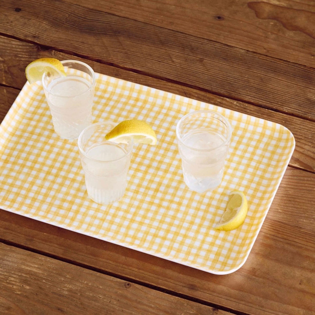 yellow white check linen decorative tray