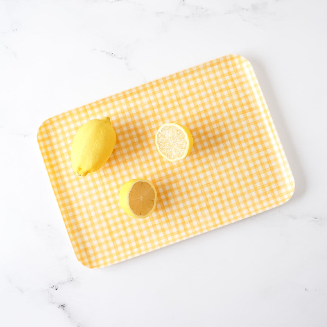 yellow white gingham check tray by fog linen work